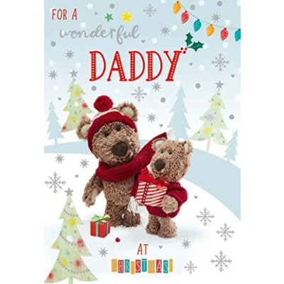 Image of ICG Artistic Christmas Greeting Card Wonderful Daddy Festive Father and Child Bears With a Silver Foil Finish From The Barley Range