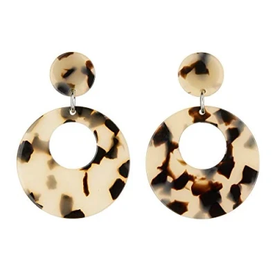 Image of Clip On Earrings Silver Plated Drop Earring With Brown Tortoiseshell Acrylic Elica