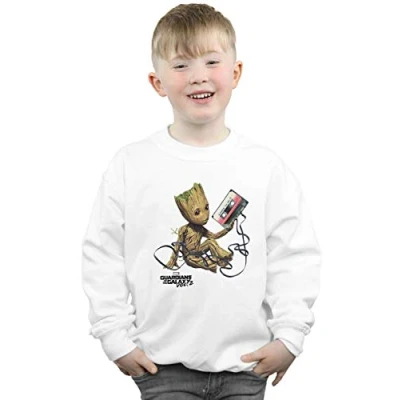 Image of Marvel Boys Guardians of The Galaxy Groot Tape Sweatshirt White 12 13 Years