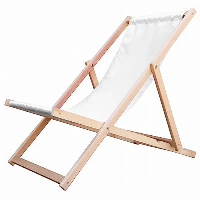 Image of Merino Wool Sun Lounger Hardwood Garden Adjustable Easy Folding Balcony Beach Wooden Chairs Natural Wood TRADITIONAL (White)