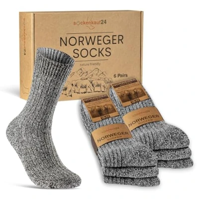 Image of sockenkauf24 6 Pairs Norwegian Socks Men Women Winter Warm Wool Socks, Anthracite mottled, 39 42
