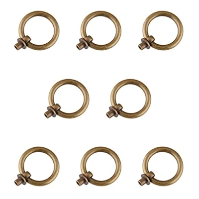 Image of Tiazza 8Pcs Antique Brass Ring Pull Handle Kitchen Cabinets Wardrobe Drawer Furniture Hardware Retro Style Small (Antique Bronze)