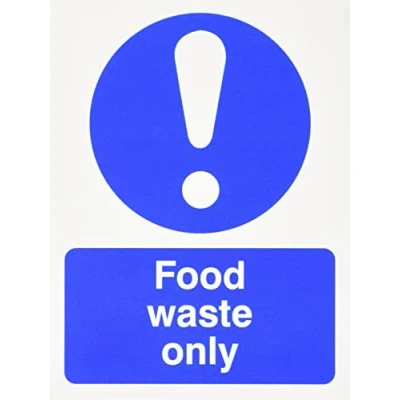 Image of Seco Food Waste Only Sign, 150mm x 200mm Self Adhesive Vinyl, White