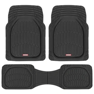 Image of Motor Trend 923 BK Black FlexTough Contour Liners Deep Dish Heavy Duty Rubber Floor Mats for Car SUV Truck &amp; Van All Weather Protection, Universal Trim to Fit