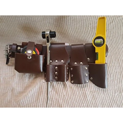 Image of Scaffolding Leather BBI Tool Work Belt with Set Spanner Ratchet Level TapePouch/Pockets/Frog (Belt 1721level Tape)