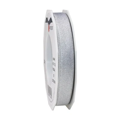 Image of Präsent Glitter Satin Ribbon White Silver 20 m Roll 15 mm width