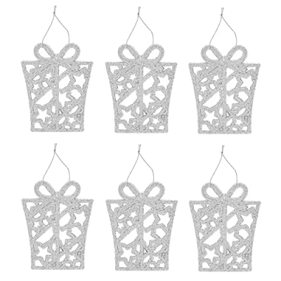 Image of Glitter Christmas Tree Decorations Set of 6 Presents Silver