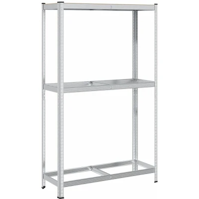 Image of vidaXL Tyre Shelf 2 Layer Adjustable Steel Storage Rack for Garage/Warehouse, 110x40x180 cm, Sturdy &amp; Convenient Car Stand, Silver Finish