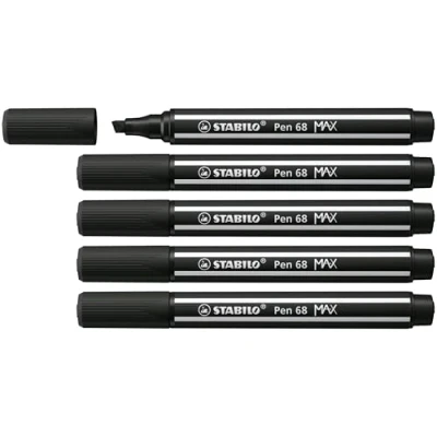 Image of Premium Fibre Tip Pen with Chisel STABILO 68 MAX Pack of 5 Black