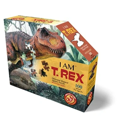 Image of Madd Capp 884014 Shape Junior Contour Jigsaw Puzzle T Rex for Adults and Children (100 Pieces), Multicoloured