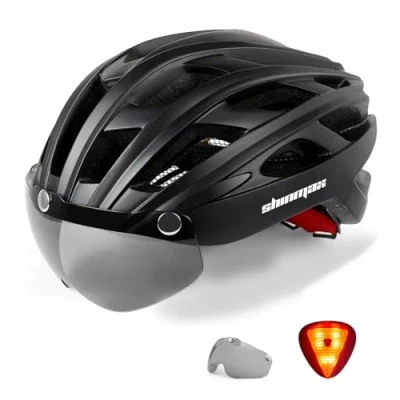 Image of Shinmax Cycle Helmet Bike with LED Light,CE Certified,Helmet Detachable Magnetic Visor Adult and Liner Ski &amp; Snowboard