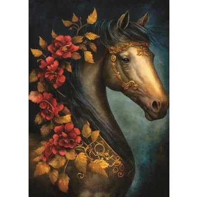 Image of Floral Horse Rice Paper, 11.5 x 16 inch (1pc) Mulberry Paper for Decoupage Furniture Print Crafts