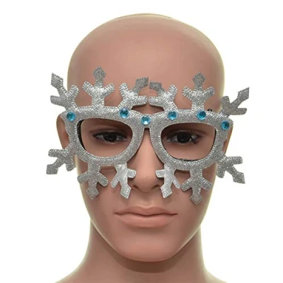 Image of SHATCHI Silver Gitter Snowflake Christmas Glasses Fancy Xmas Dress Novelty Party Accessories Supplies Selfie Photo Props Bag Stocking Fillers Fun, One Size