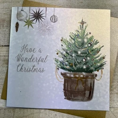 Image of White Cotton Cards CHRISTMAS TREE CARD, HAND FINISHED (C23 25)