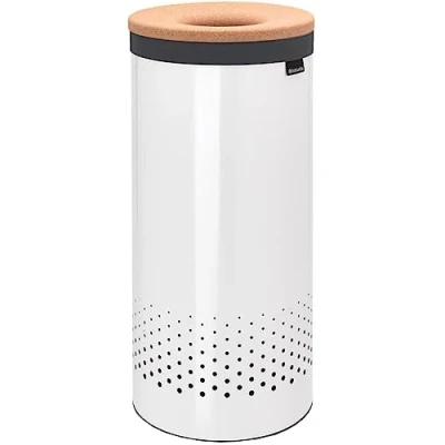 Image of Brabantia Laundry Bin Cork Lid Portable Bag Inside Quick drop Opening Basket with Ventilation Holes Non Scratching Bottom Corrosion Resistant White 35L