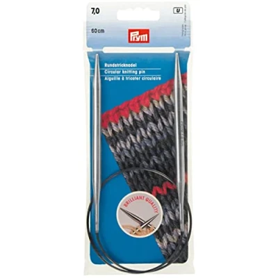 Image of Prym Circular Knitting Needle, Brass, Silver, 7 mm