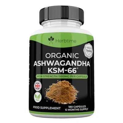 Image of Ashwagandha KSM 66, 180 Vegan Capsules 1500mg (6 Months Supply) High Strength Extract Per Capsule UK Made, Boosted with 5% Withanolides