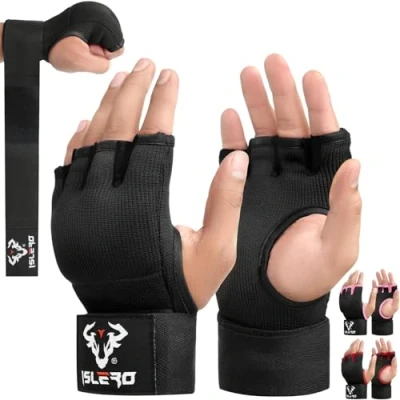 Image of Islero boxing hand wraps 93cm Quick Long wrist straps Gel Inner gloves Elasticated Fist Protection Padded Muay Thai MMA Martial Arts Punching Speed Bag Training Bandages (S/M, Black)