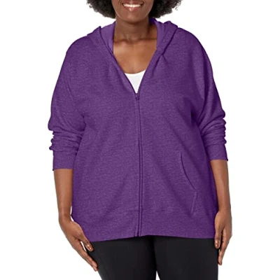 Image of Just My Size Women&#039;s Plus Full Zip Fleece Hoodie, Violet Splendor Heather, 3XL
