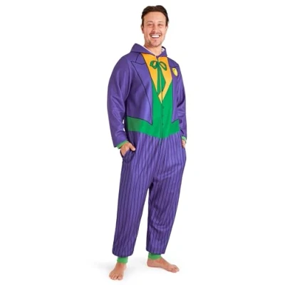 Image of DC Comics Joker Mens Fleece Onesie with Hood, Loungewear Funny Gifts for Him (Multi, XL)