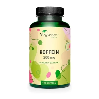 Image of Vegavero Caffeine 200 mg 9090 Guarana Seeds from 10:1 Extract 120 Capsules Natural and Sugar Free Vegan