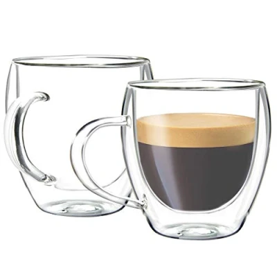 Image of Youngever 2 Pack 160ML Glass Espresso Mugs, Double Wall Thermo Insulated Coffee Cups, Mugs (Tall)