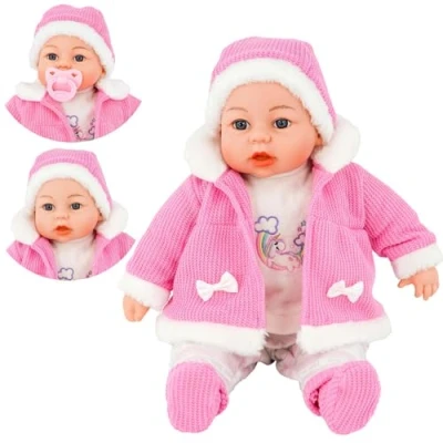 Image of The Magic Toy Shop Bibi Doll 18&quot; Lifelike Large Soft Bodied Baby With Dummy &amp; Sounds Girls Boys (Girl In Pink Coat)