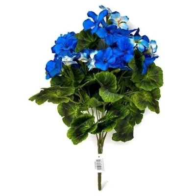 Image of AFS 9 Stem Artificial Geranium Flower Bush Red Blue Pink Yellow Purple or Cream (Blue)