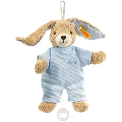 Image of Steiff Hoppel Rabbit with Removable Music Box Plays a Folk Song (Blue, 20cm)