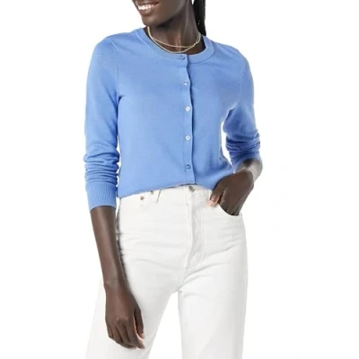 Image of Amazon Essentials Women&#039;s Lightweight Crewneck Cardigan Jumper (Available in Plus Size), Blue, S