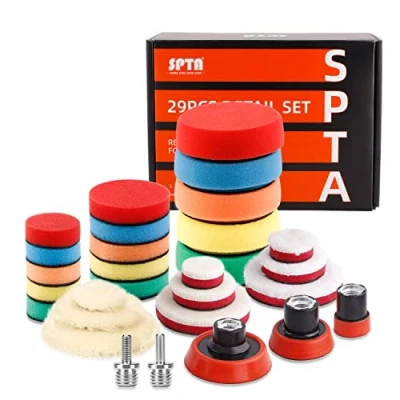 Image of SPTA 29pcs 25mm/50mm/80mm Polishing Pads Drill Buffing pad Detail Compound Kit with M14 Thread Backing &amp; Adapters for Car Sanding, Polishing, Waxing, Sealing Glaze