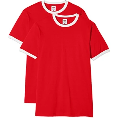 Image of Fruit of the Loom Men&#039;s Ringer Premium T Shirt Pack 2, Red/White, Medium