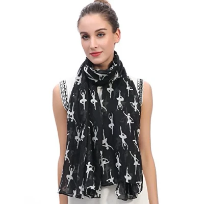 Image of Lina &amp; Lily Ballerinas Dancers Print Women&#039;s Large Scarf Lightweight (Black)(Size: 180 X 90 cm)