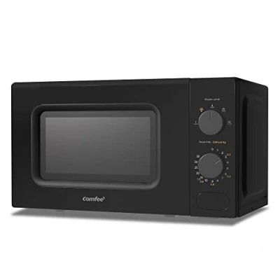 Image of COMFEE&#039; 700W 20L Black Microwave Oven With Compact Design, 5 Cooking Power Levels, Quick Defrost Function, And Kitchen Manual Timer CM M202CC(BK)