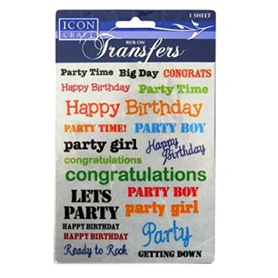 Image of Rub on Transfers Party Phrases, by Icon Craft