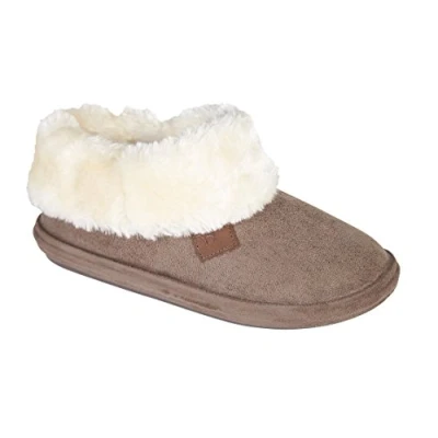 Image of Ladies Chiltern Jo &amp; Joe Faux Suede Sheepskin Fur Collar Fleece Lined Bootee Slippers Size 3 8 (8 UK, Dark Brown)