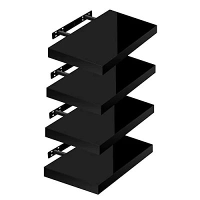 Image of WOLTU High Gloss Floating Shelves,Set of 4 Wall Shelf,CD DVD Storage Corner Shelf, Premium Wooden Shelves for Bedroom LivingRoom kitchen 40x22.9x3.8cm, Black, RG9476sz
