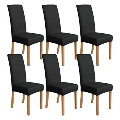 Image of Amazon Basics Stretch Dining Chair Slipcover, Set of 6, Black