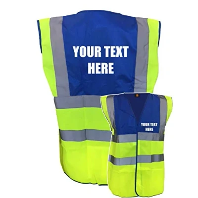 Image of Personalised Custom Printed Premium Yellow Blue Hi Vis Viz Reflective Safety Vest Waistcoat, High Visibility, By Brook Vis, XLarge