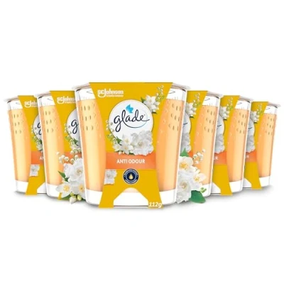 Image of Glade Jar Candle, Scented Candle Infused with Essential Oils, Up to 30 Hour Burn Time, Anti Odour, Pack of 6 (6 x 112g)