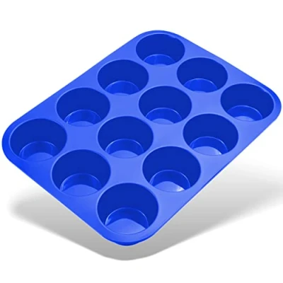 Image of Belmalia Muffin Tray Silicone, 12 Holes, 33 x 25 3 cm, Non Stick Coating, Cupcake Muffins Tin Dark Blue