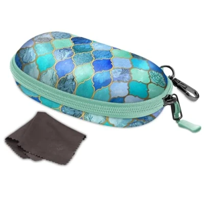 Image of Fintie Sunglasses Case with Carabiner, Hard Shell Shockproof Sport Glasses Travel Zipper Eyeglasses Case, Cool Jade, Medium