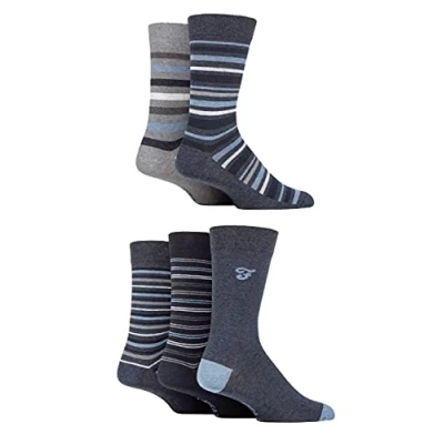 Image of Mens 5 Pair Farah Patterned Striped and Argyle Cotton Socks Stripe Denim 6 11