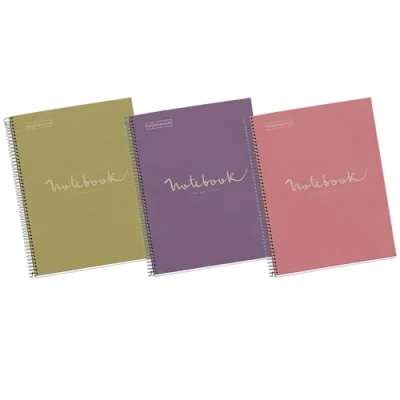 Image of Miquelrius Pack of 3 Recycled Notebook A4, 80 Sheets g/m², 5 x mm Square, Paper (Reclaimed Post Consumption), 1 Colour Strip, 4 Drills, Cover, Blue, Lavender and Pink
