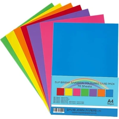 Image of DJP A4 160gsm Rainbow Intensive Coloured Card Pack (70 Sheets)