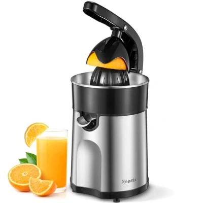 Image of Electric Citrus Juicer, Easy Press Orange Juice Squeezer for Orange, Lemon, and Grapefruit, with Two Interchangeable Cones, Brushed Stainless Steel, to Clean Use