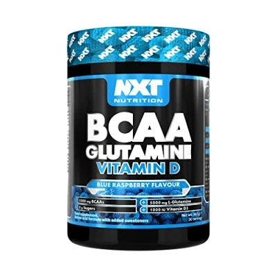 Image of NXT Nutrition BCAA, Glutamine &amp; Vitamin D BCAAs Amino Acids with D3 and L for Recovery, Gut Health Muscle Protein Synthesis 360g 30 Servings (Blue Raspberry)