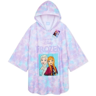 Image of Disney Stitch Bath Towel with Hood for Kids &amp; Teenagers Absorbent Changing Robe Poncho Swimming Shower Beach Holiday Essentials (Purple/Blue Frozen, 5 9 Years)