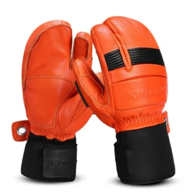Image of Winter Ski Gloves Thermal Skiing Snowboard Mittens Leather Outdoor Snow For Orange XL