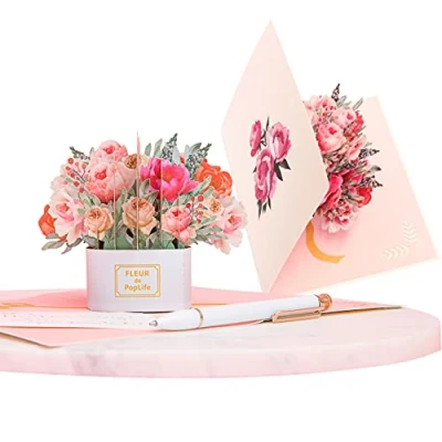 Image of PopLife Luxe Flower Box 3D Pop Up Mother&#039;s Day Blank Card, Anniversary, Valentine&#039;s Wedding or Party Invitation For Wife, Mom, Sister, Grandma, Daughter, and Girlfriend
